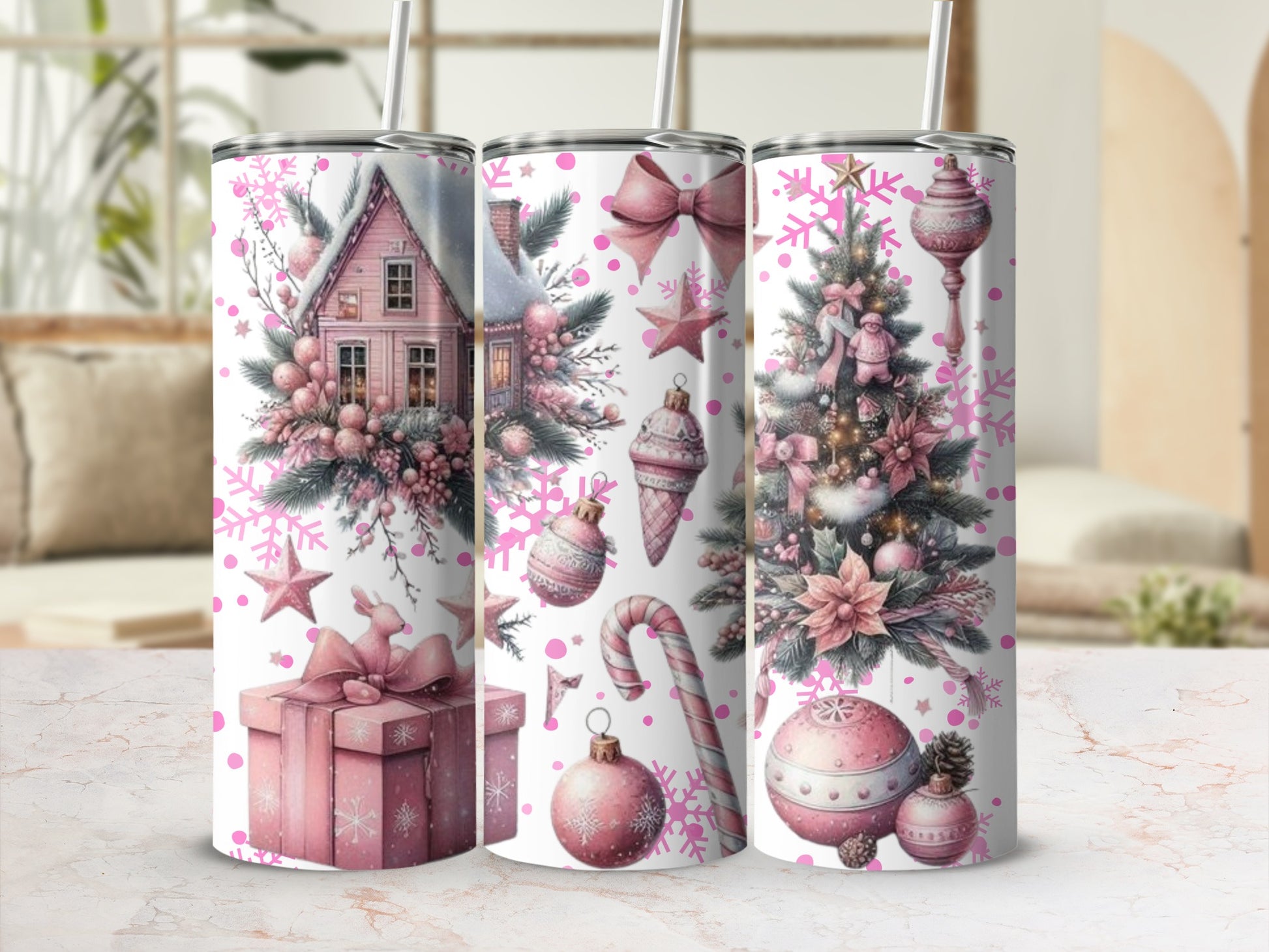 Festive Holiday Tumbler with Whimsical Christmas Design