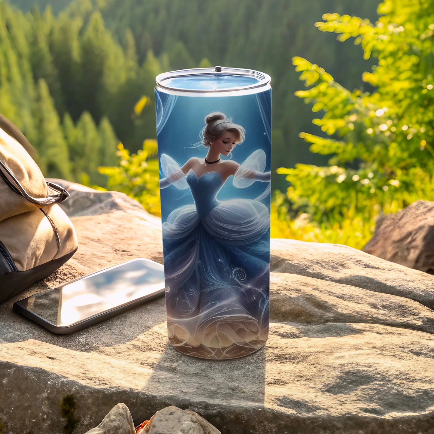 Elegant Princess Blue Dress Art on a Travel Mug