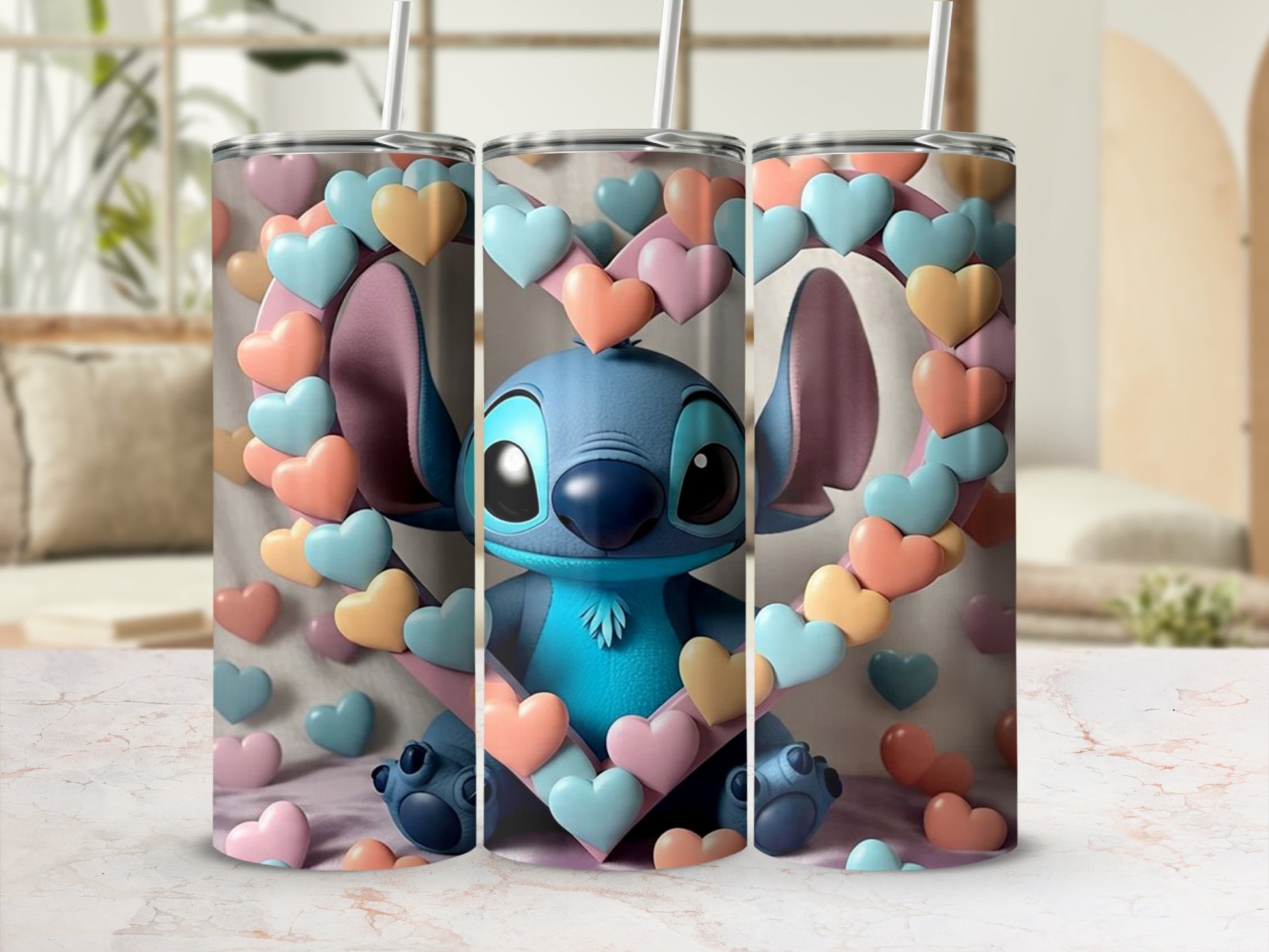Cute Cartoon Character Design with Hearts Tumbler
