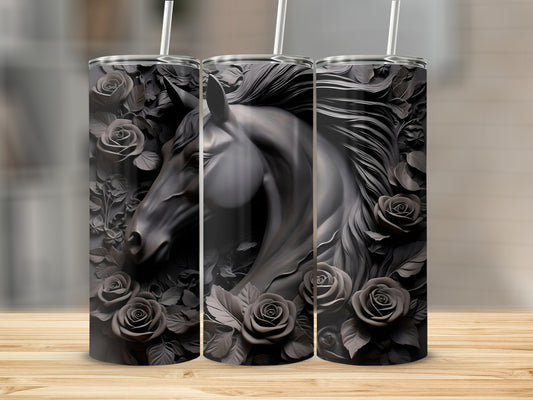 Elegant Horse and Roses Artwork Tumbler Cup Design