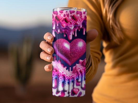 Pink Hearts Glitter Heart Valentine's Day! Melting Hearts on Heart Frame Animal Print Design Tumblers