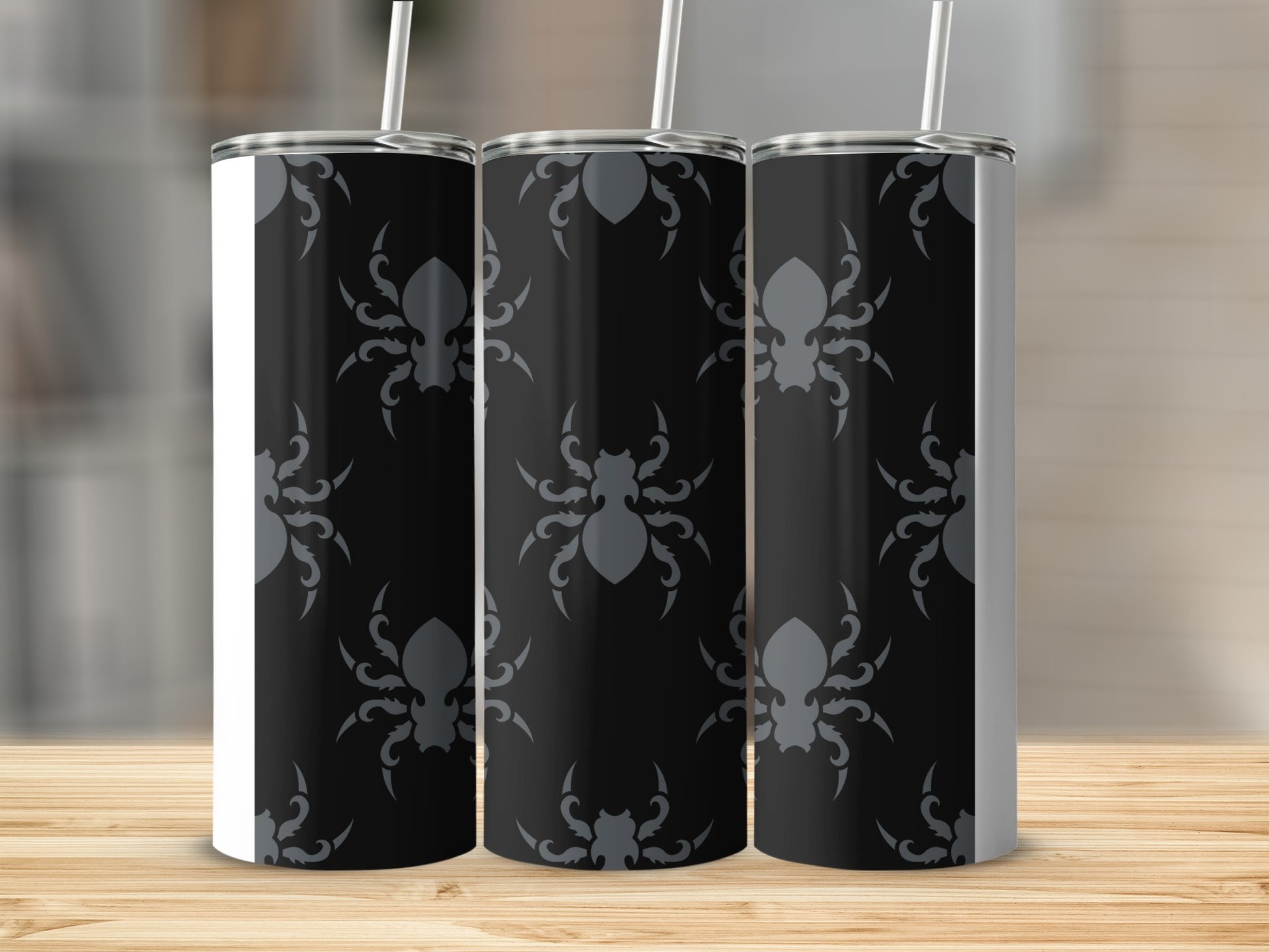 Black Gray Spider Pattern Skinny Tumbler product type