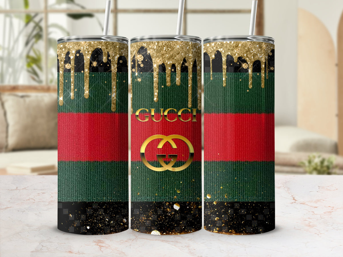 Gold Drip Green and Red Gucci Style Tumbler Cup