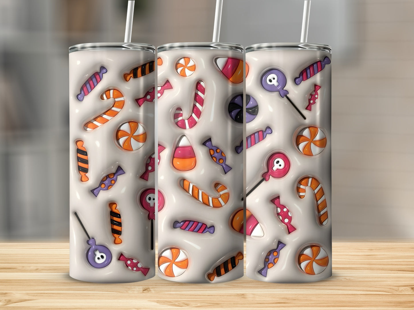 Halloween Candy Corn Lollipop and Sweets Pattern Tumblers