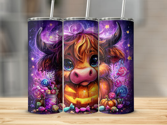 Adorable Halloween Cow and Candy Design Tumbler