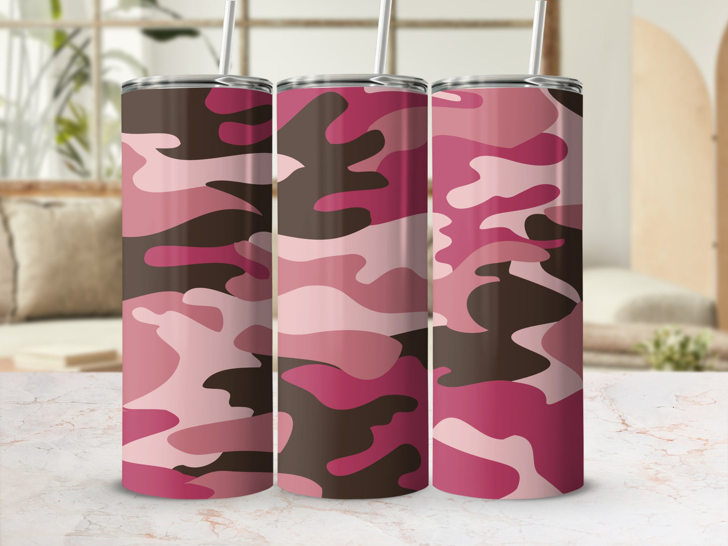Pink and Brown Camouflage Pattern Tumbler product