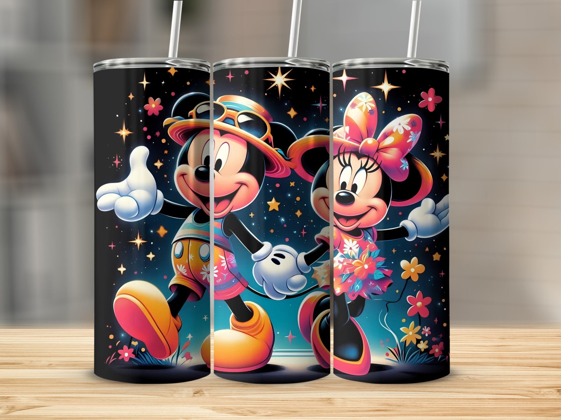 Colorful Mickey and Minnie Design Travel Tumbler