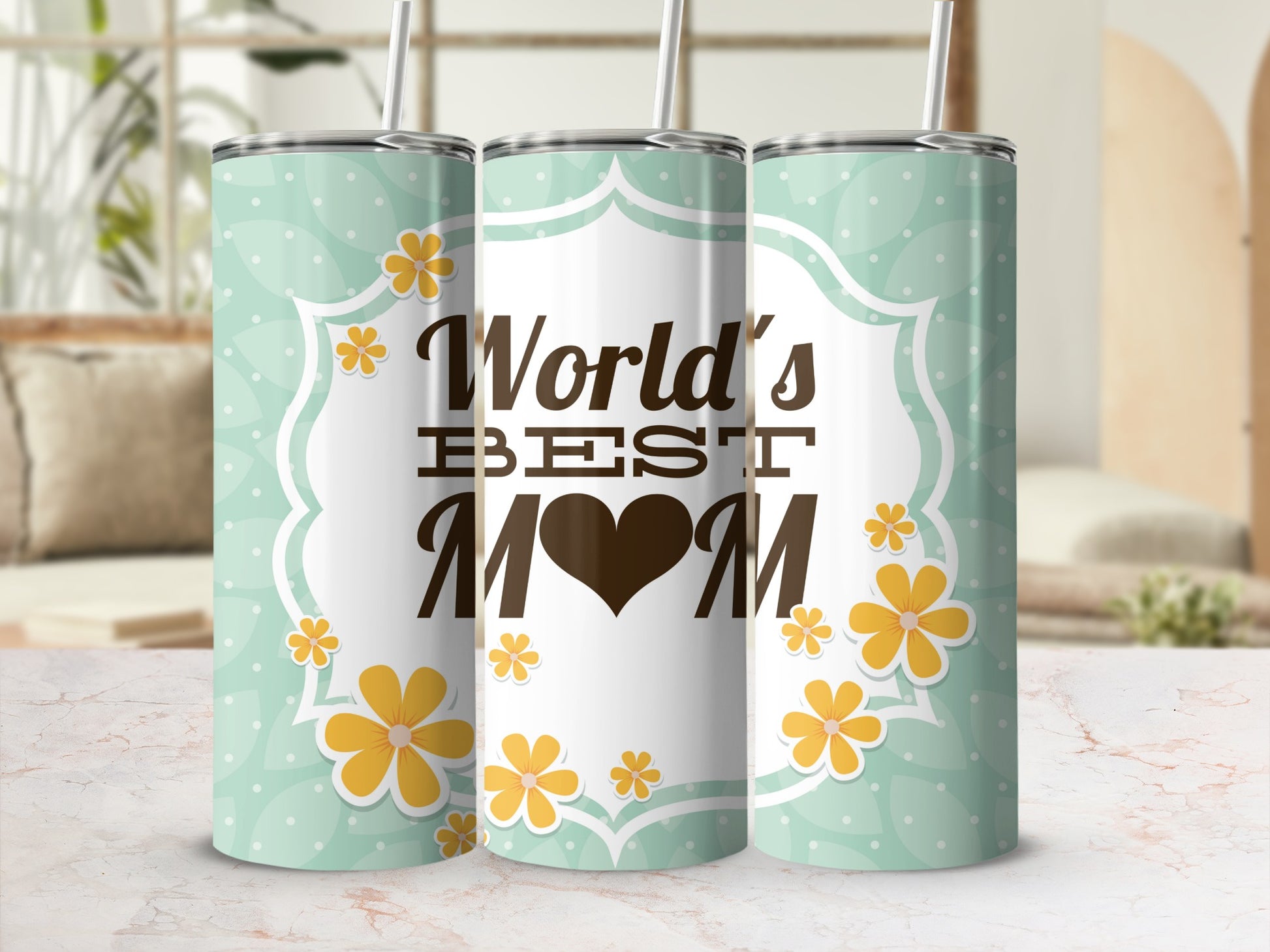 World's Best Mom Floral Design Tumbler