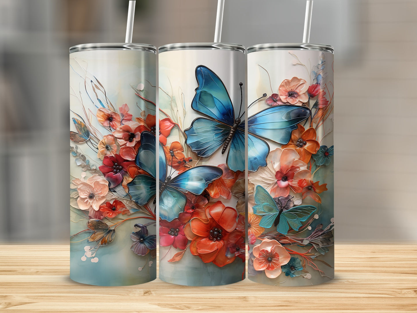 Beautiful Floral and Butterfly Design Drink Tumblers