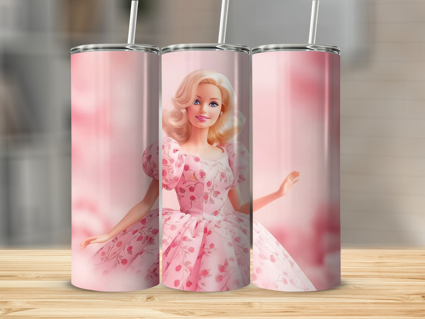Barbie doll with pink floral dress and blonde hair Tumblers