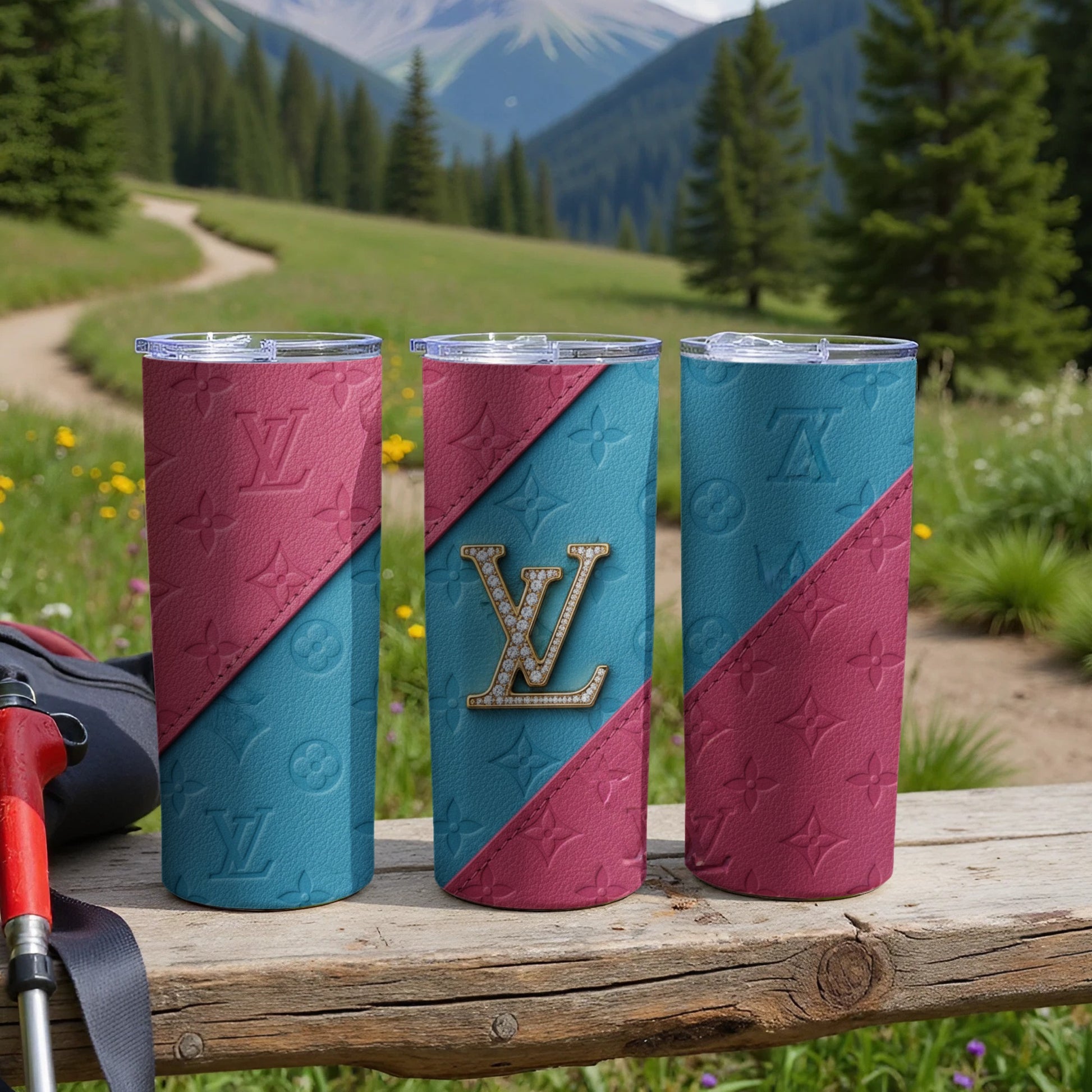 Elegant Tri-Color Tumblers with LV Embossed Design
