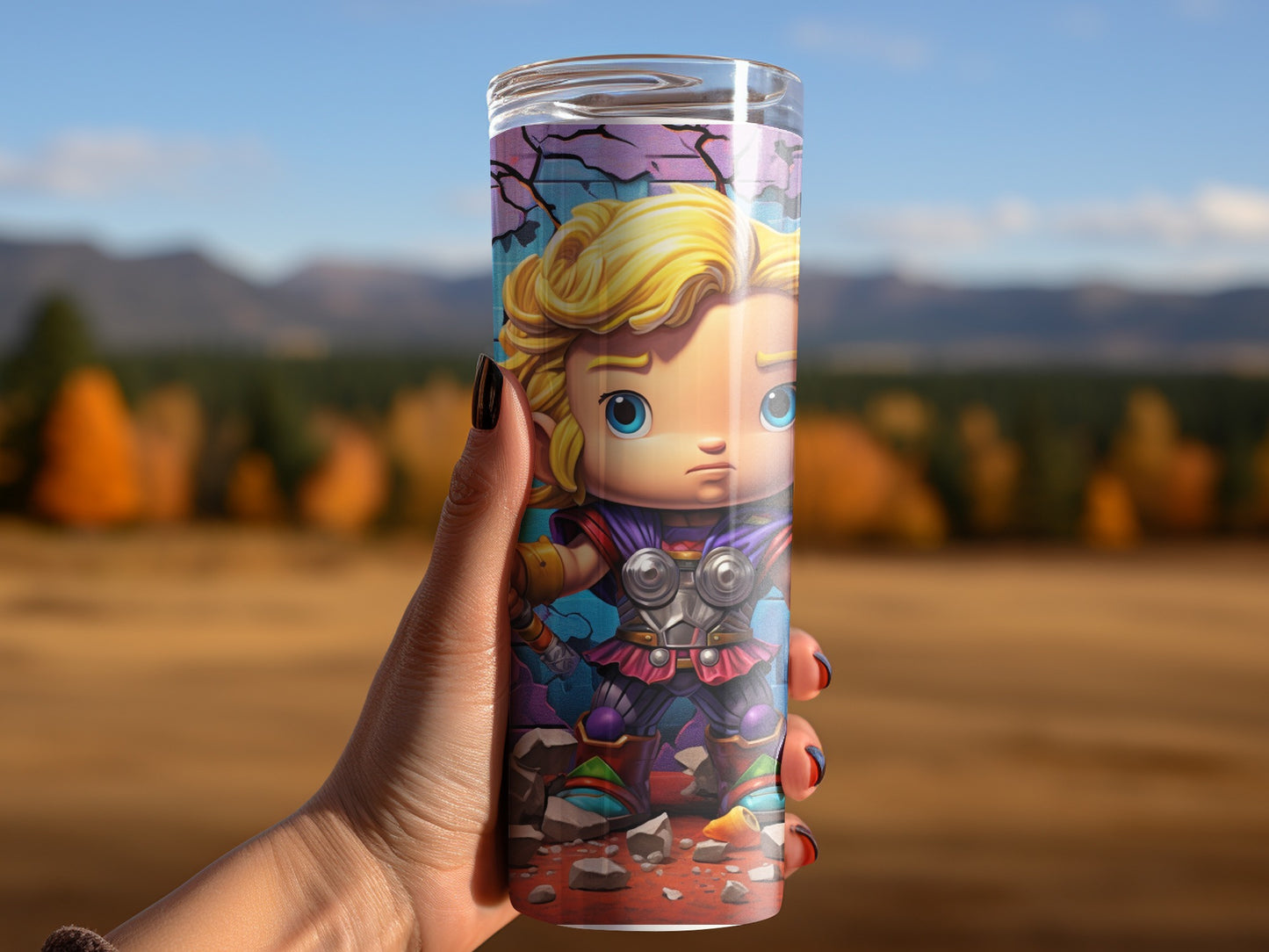 Cute Animated Heroine with Cracked Ground Tumbler