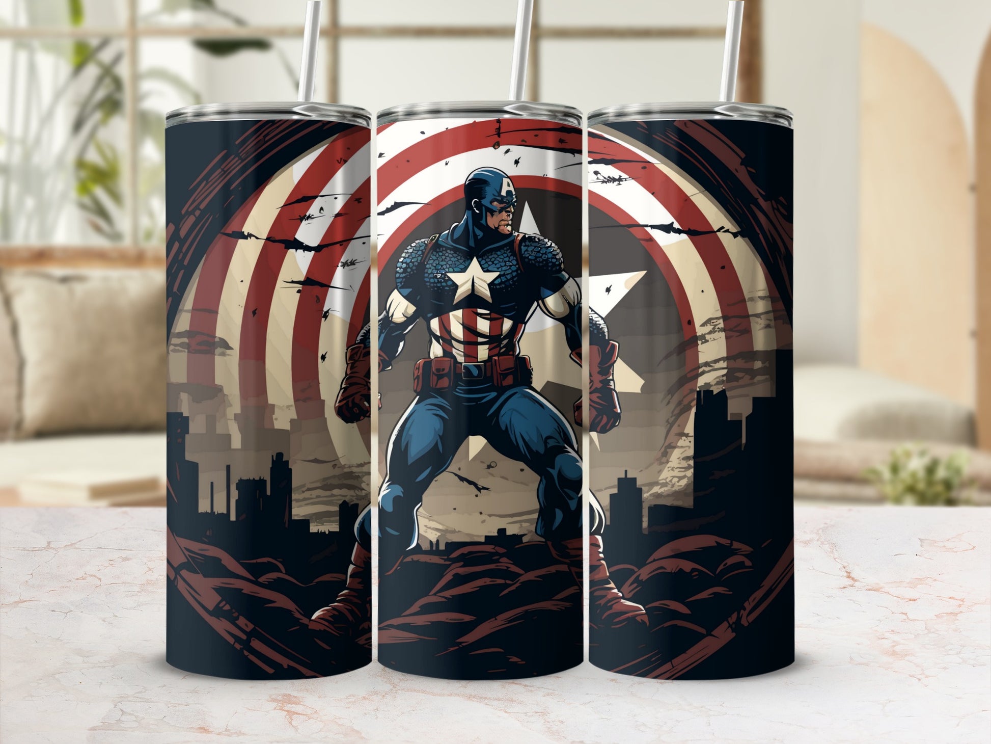 Captain America Inspired Tumbler with Heroic Design