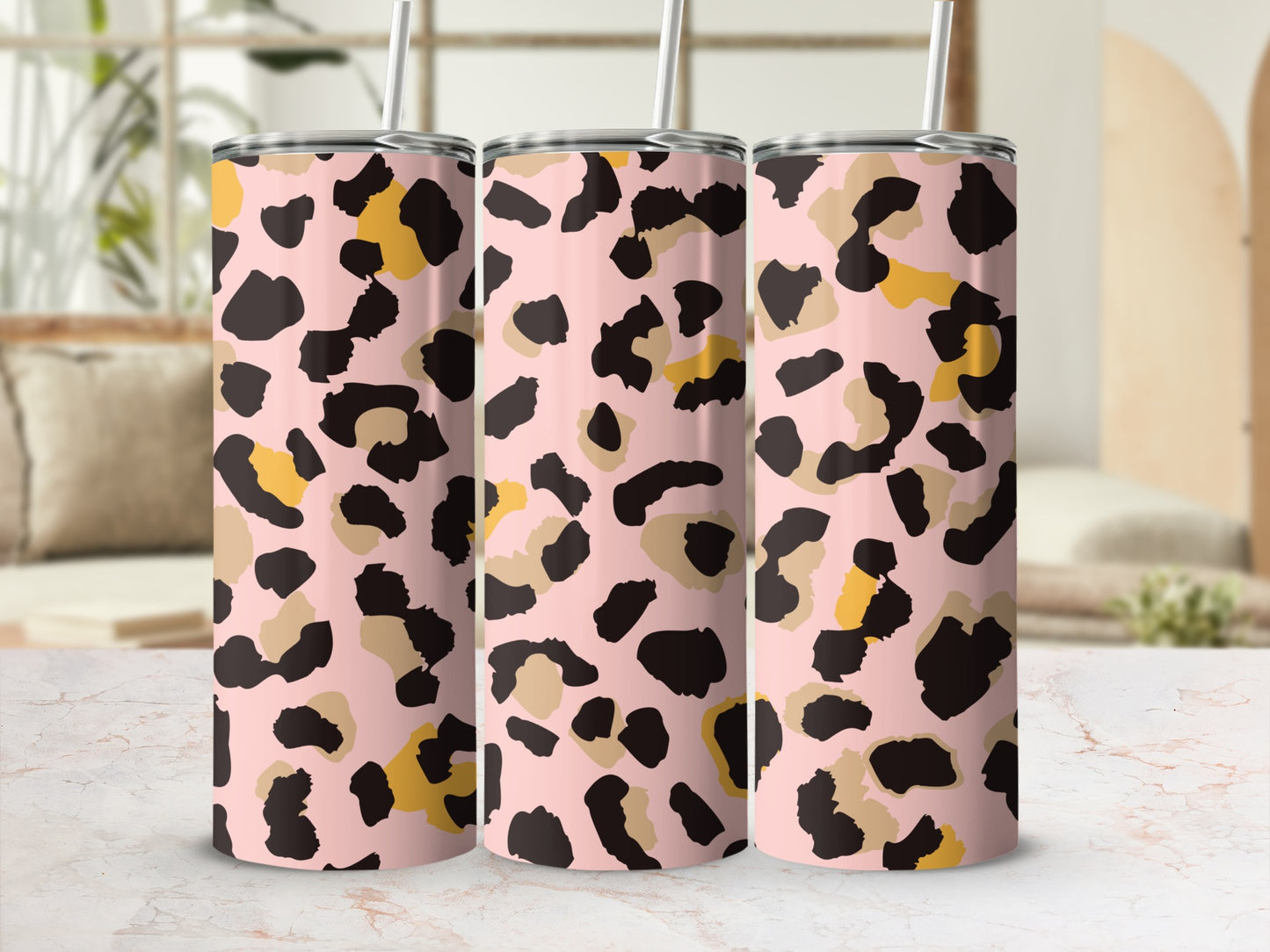 Pink and Black Leopard Print Insulated Tumbler Cup