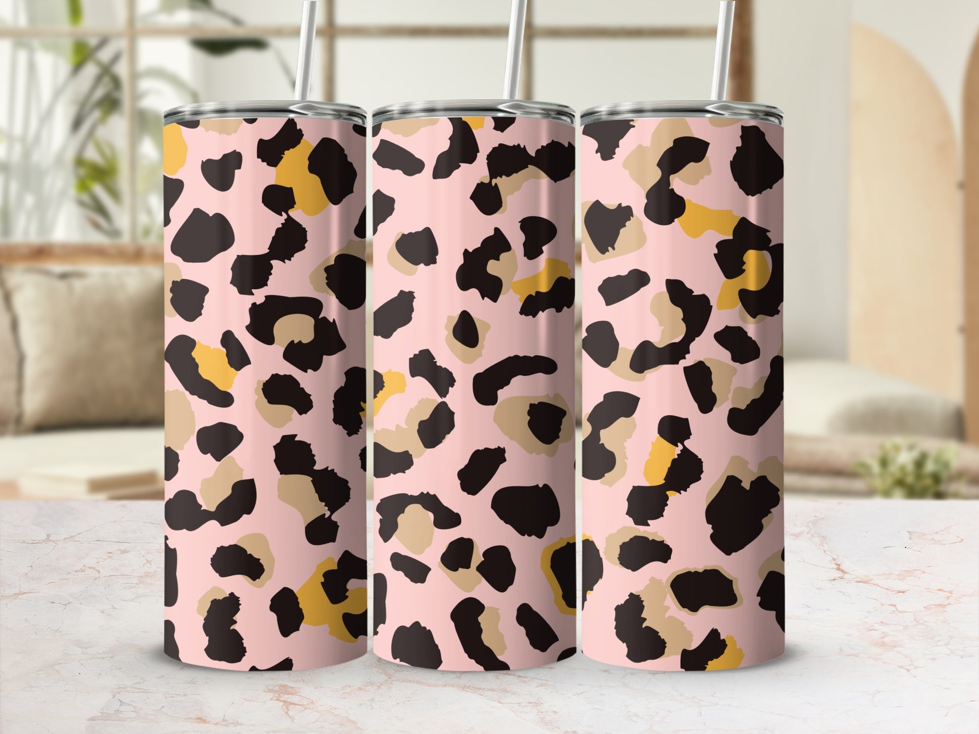 Pink and Black Leopard Print Insulated Tumbler Cup