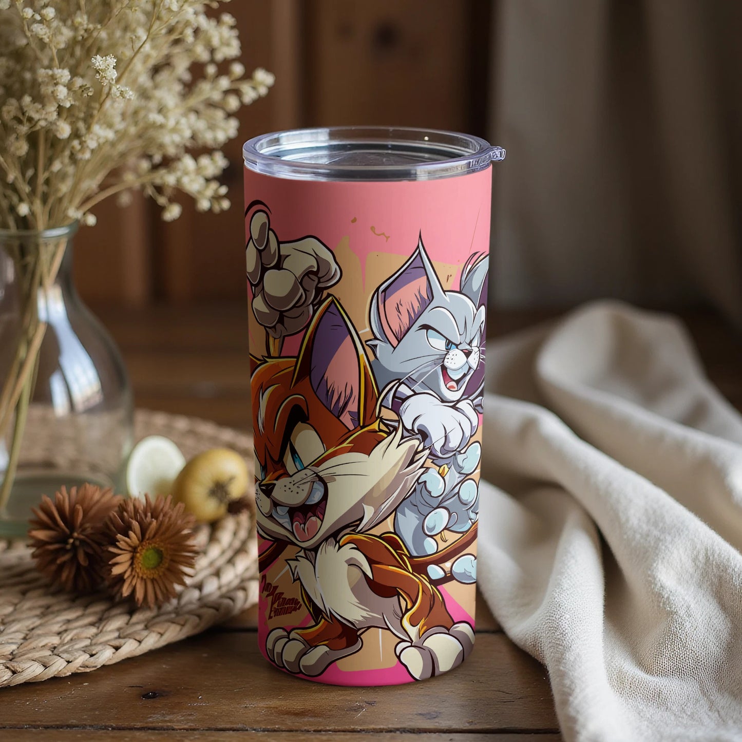 Cartoon Cat and Mouse Design Insulated Tumbler Cup