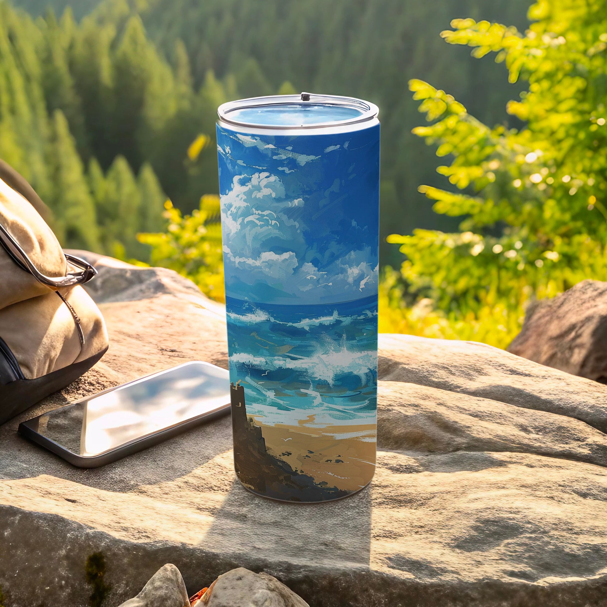 Dynamic Blue Ocean Beach Waves Cliffside Tumbler product type