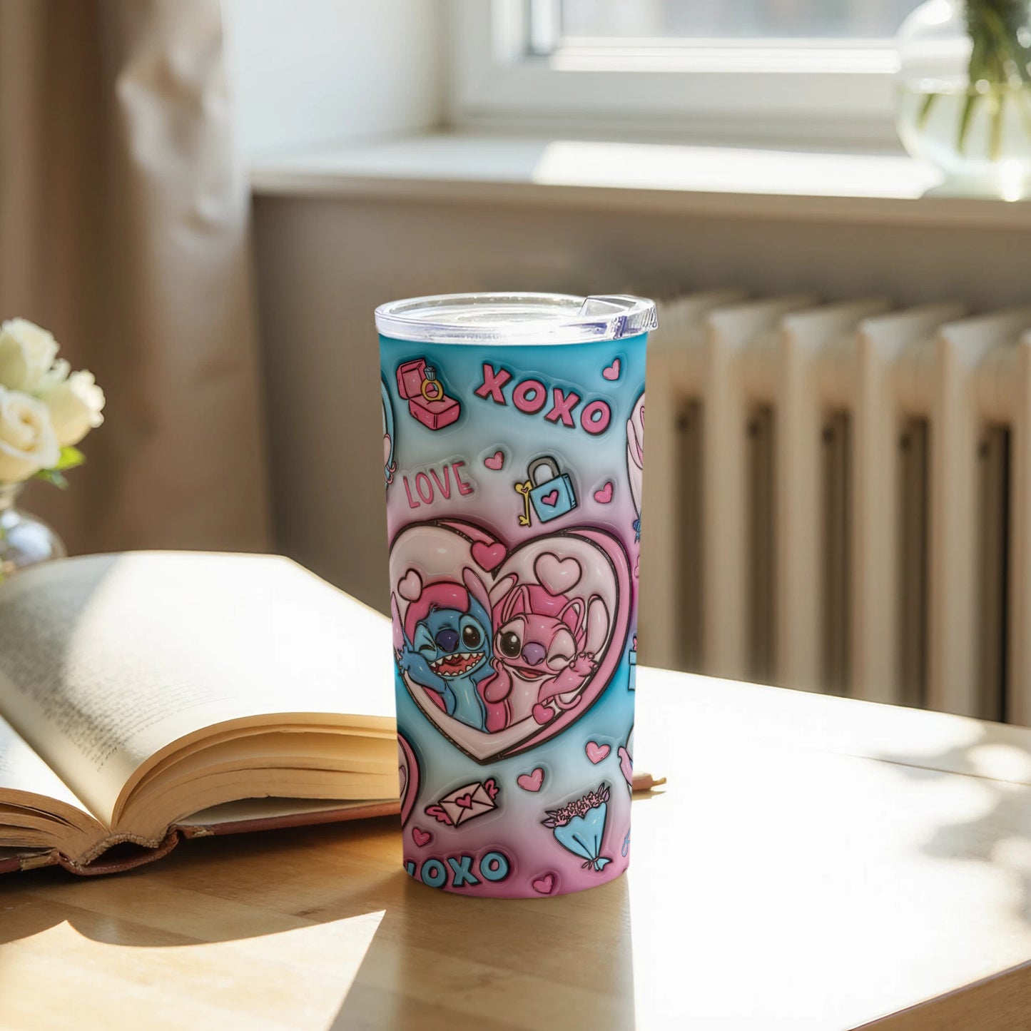 Cute Crocodile Love Theme Pink and Blue Tumbler