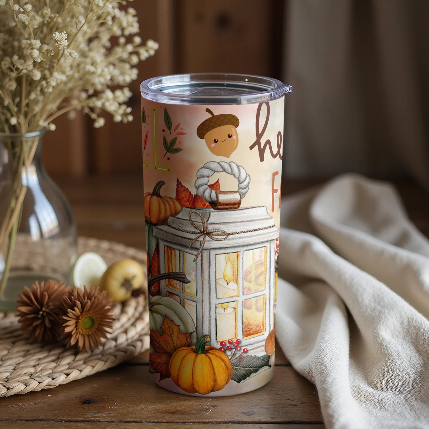 Autumn Harvest Theme Fall Season Tumbler Cup