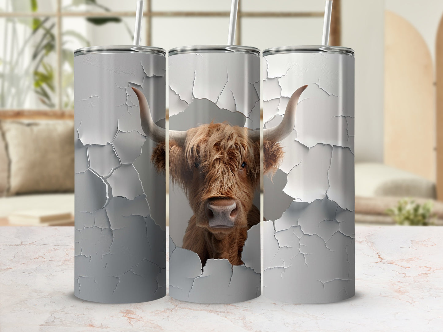 Highland Cow Peeking Cracked Tumbler Design product type