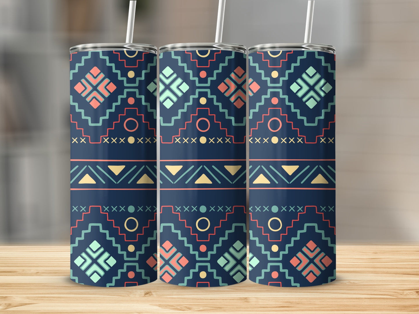 Geometric Patterned Travel Tumbler with Unique Design