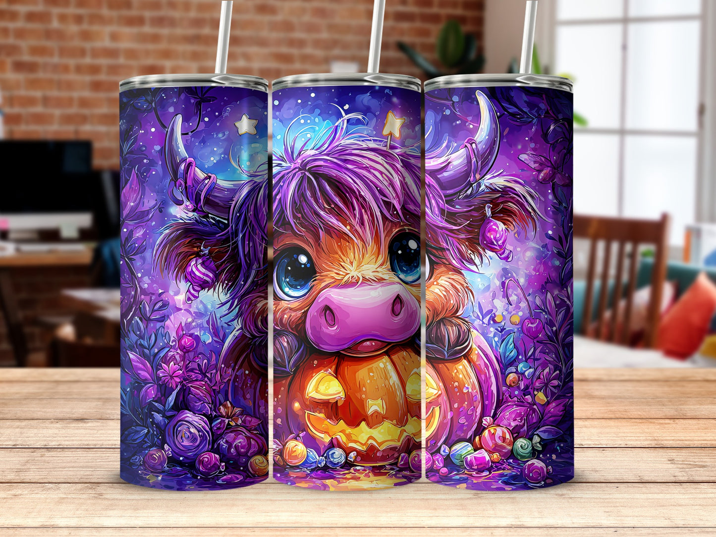 Cute Highland Cow with Pumpkin Tumbler