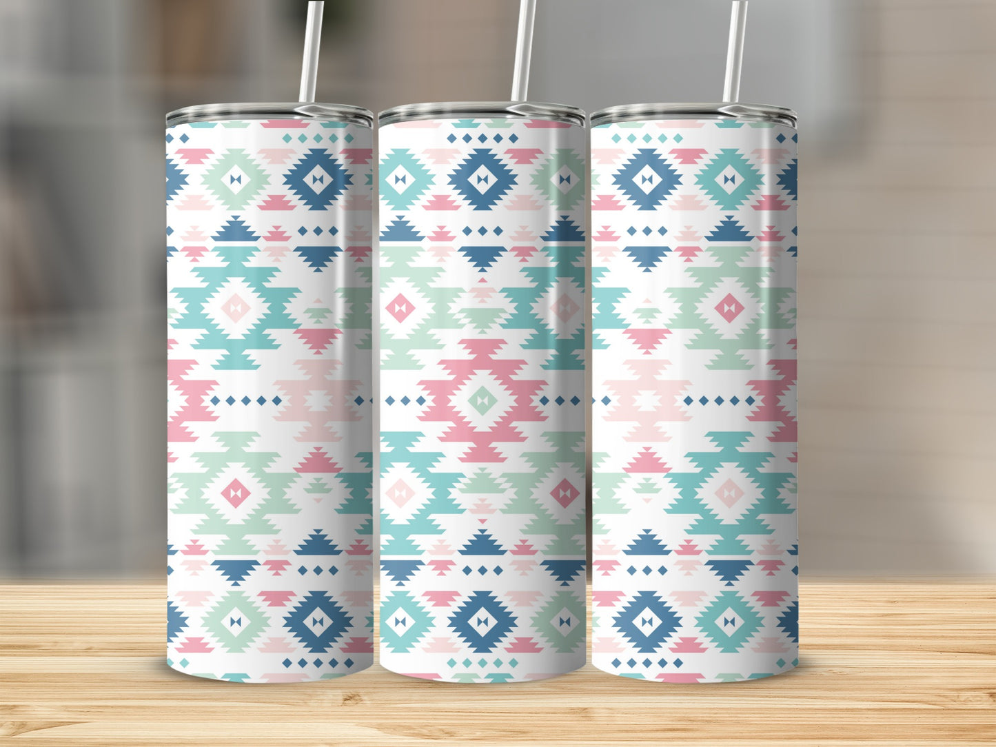 Pastel Geometric Pattern Stainless Steel Tumbler