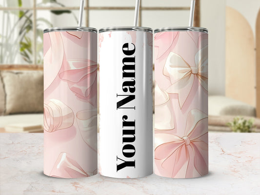 Personalized Pink Ribbon Design Tumbler with Straw