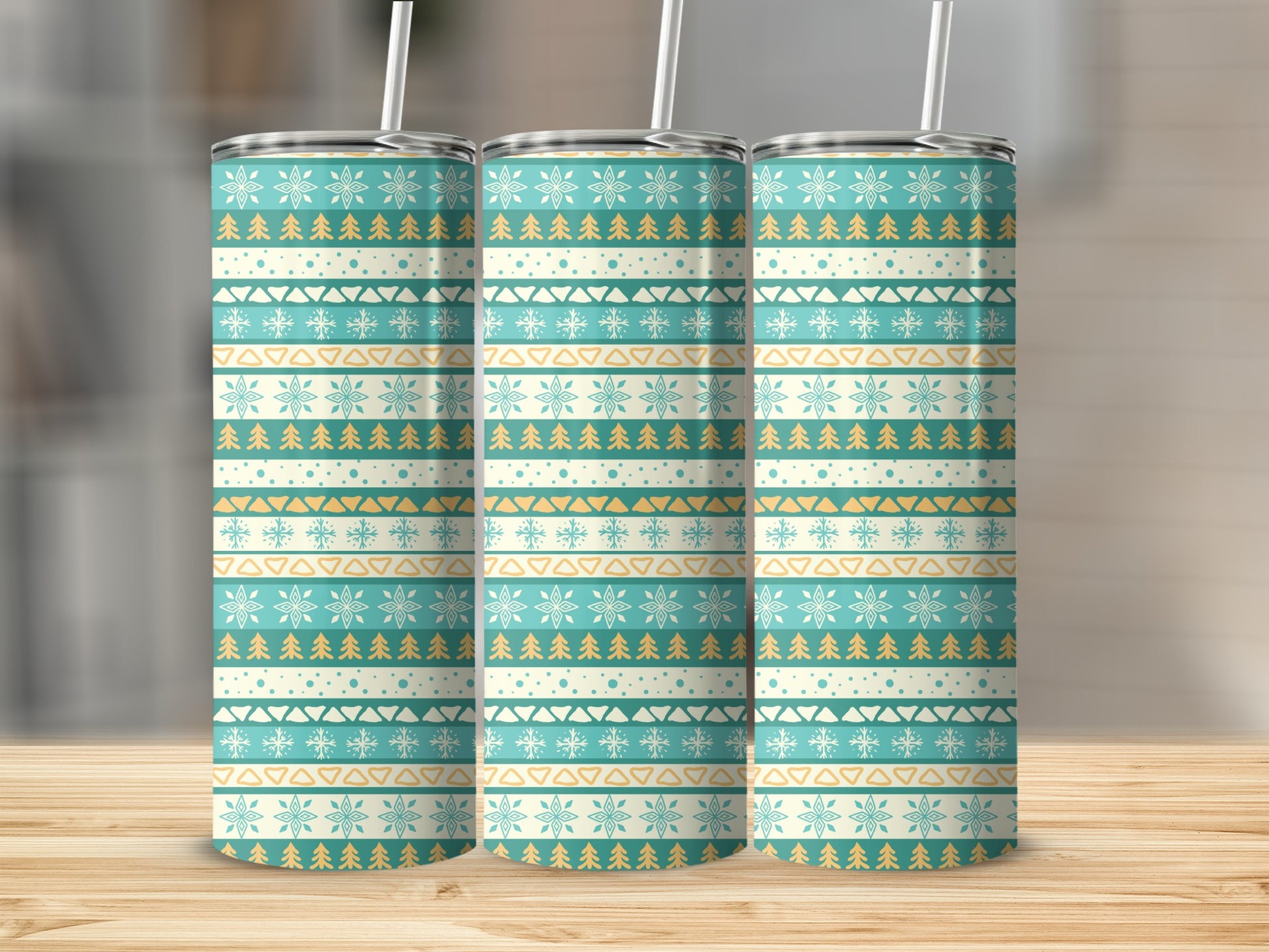 Festive Blue and Gold Patterned Tumbler