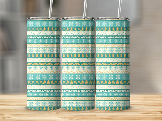 Festive Blue and Gold Patterned Tumbler