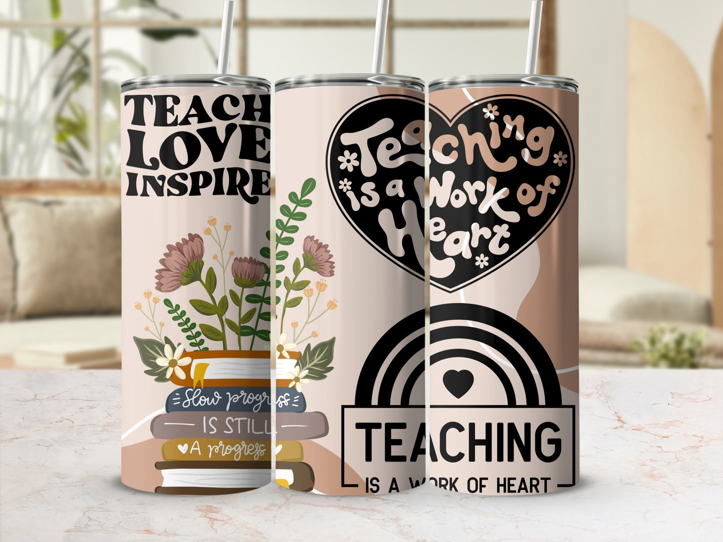 Inspirational Teacher Quote Tumblers With Floral Designs