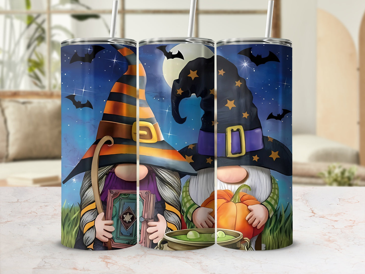 Halloween Gnome and Witch Hat Insulated Tumbler