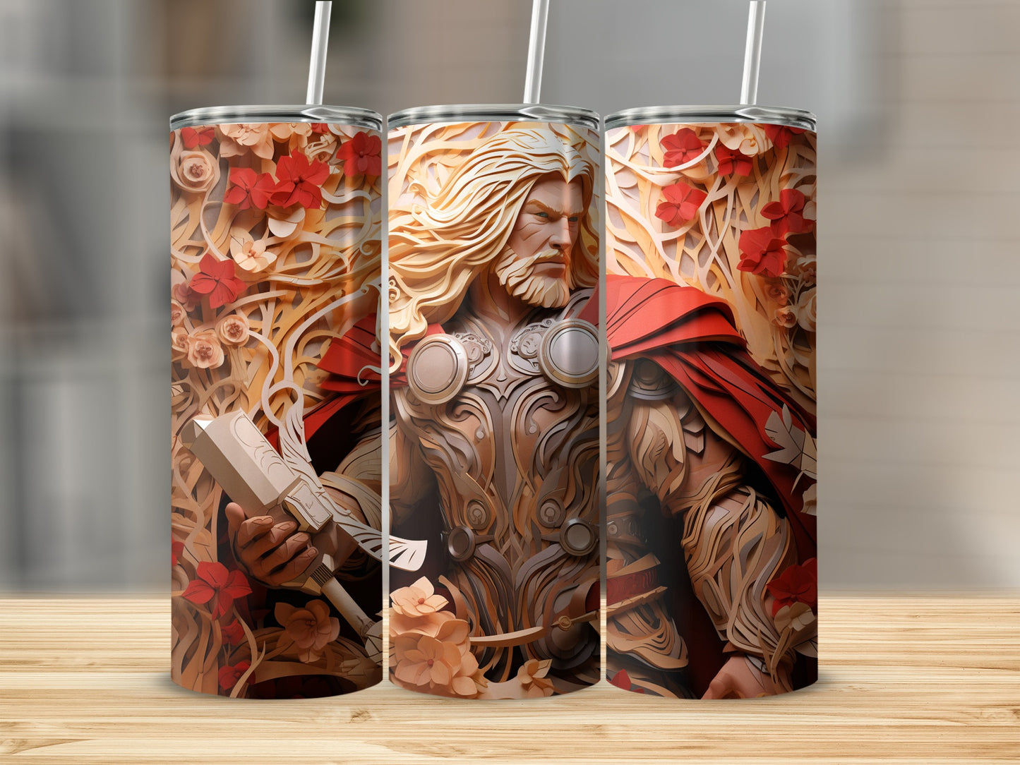 Heroic Floral Goddess Tumbler with Red Cape Design