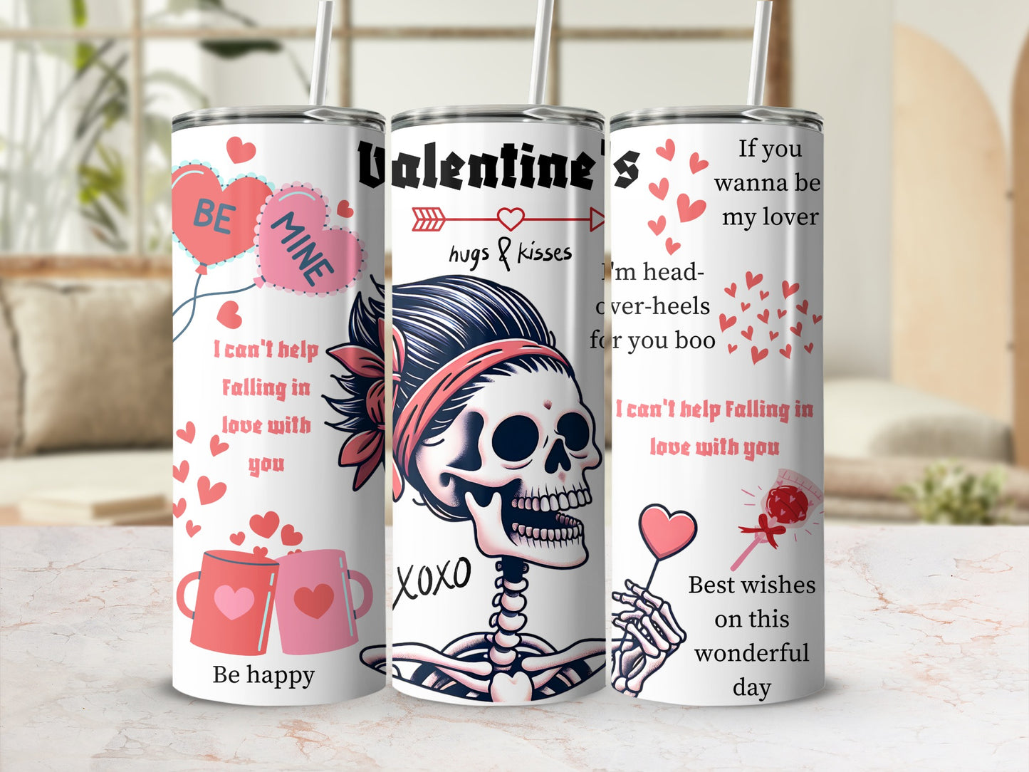 Valentine's Skeleton Design Tumbler Flask