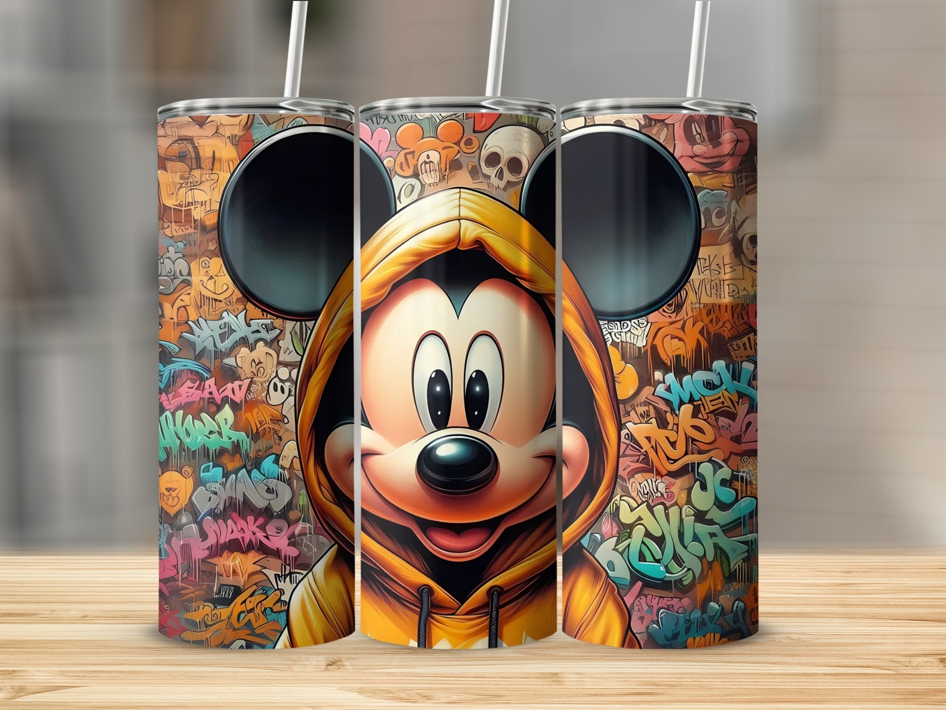 Colorful Graffiti Mickey Mouse Tumbler with Straw