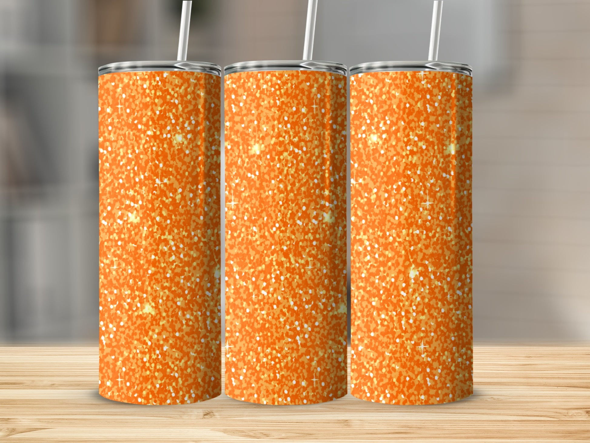 Glittery Orange Insulated Tumbler with Straw