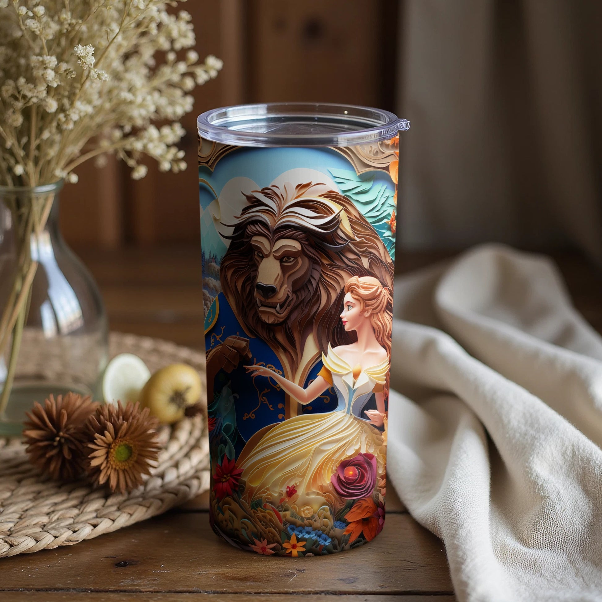 Beauty and the Beast Tumbler with Detailed Illustration