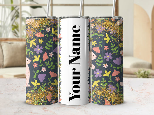 Personalized Glitter Floral Design Tumbler Cup