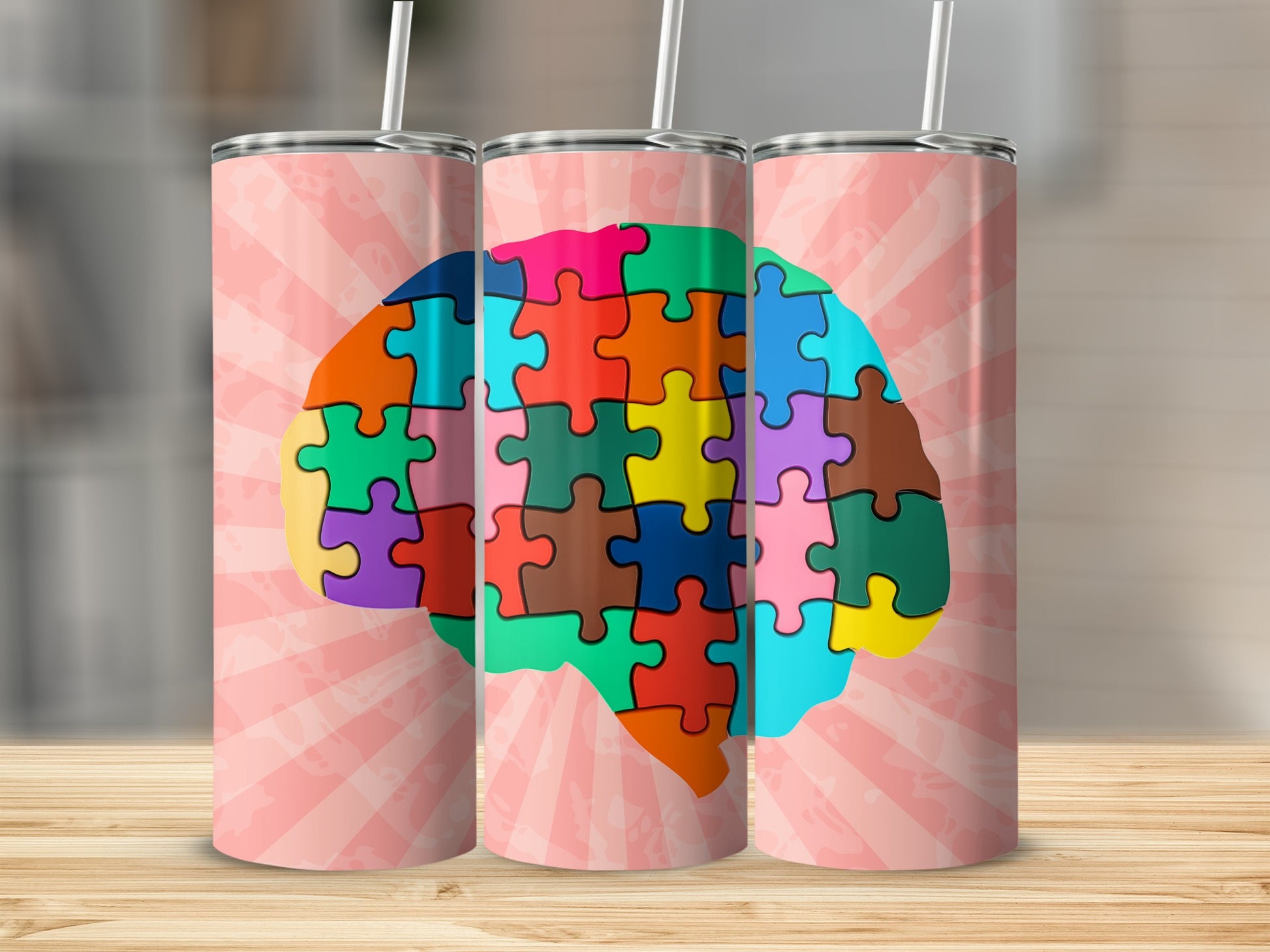 Colorful Brain Puzzle Design Insulated Tumbler Product