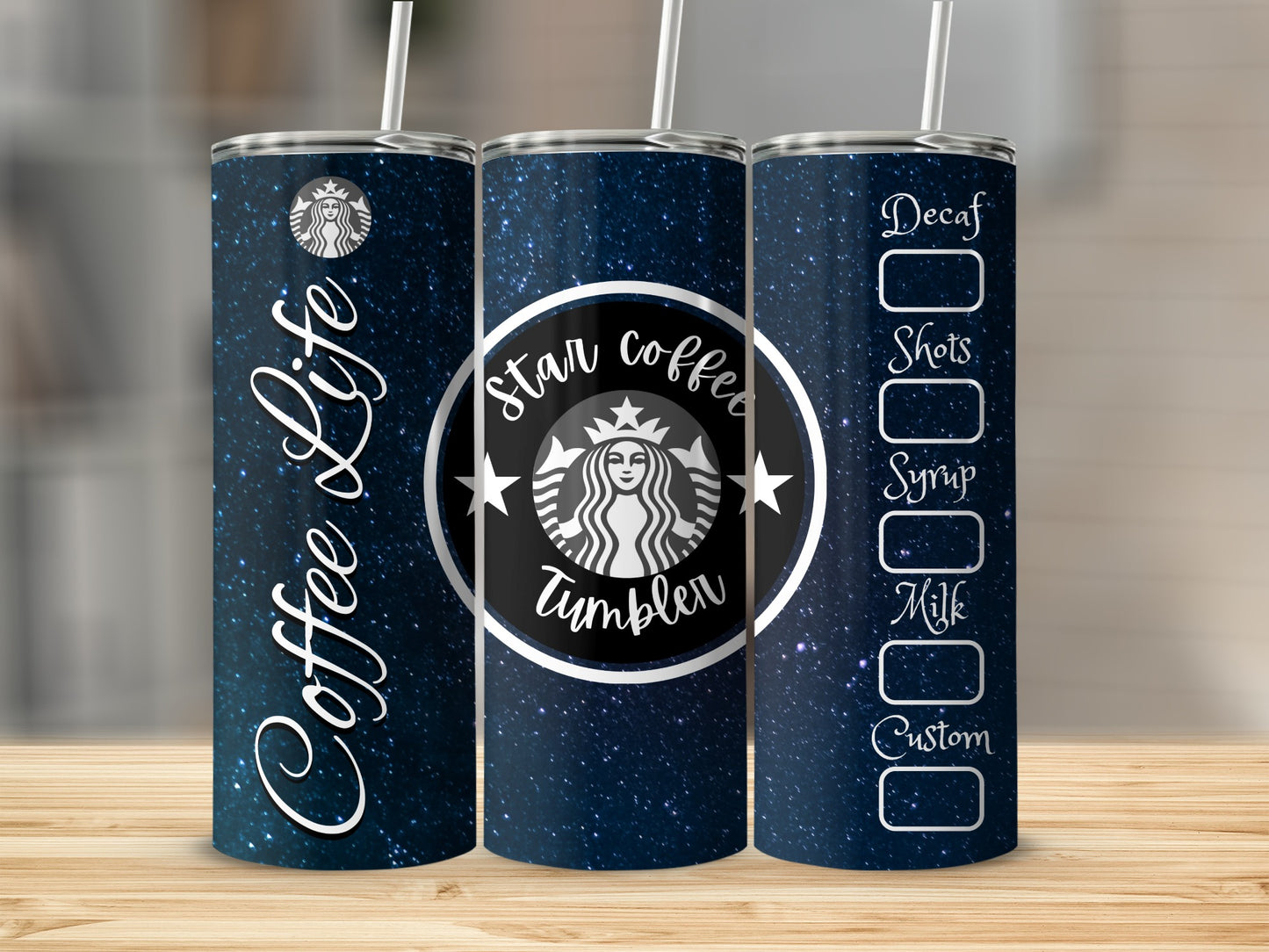 Star Coffee Tumbler with Blue Galaxy Design