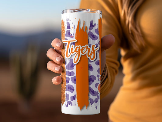 Tigers Paw Logo Orange Purple Team Spirit Brushstrokes Tumblers