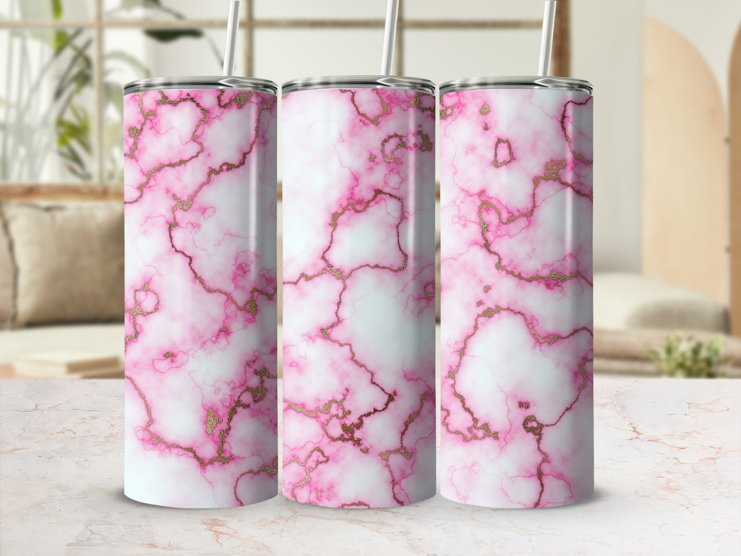 Pink White Gold Marble Veins Insulated Tumbler product type