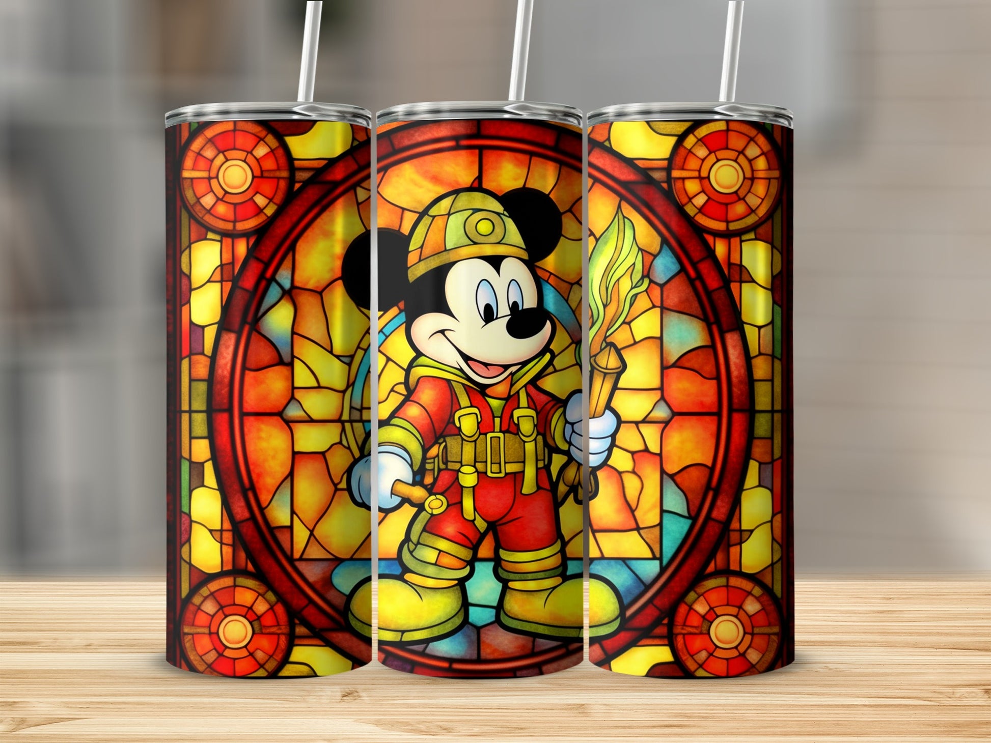 Firefighter Themed Character Stained Glass Art Tumbler