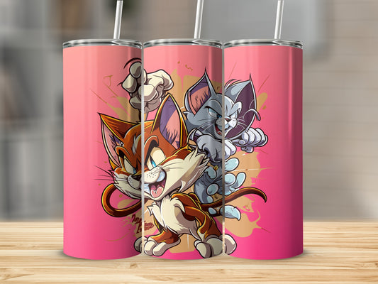 Cartoon Cat and Mouse Pink Themed Drinkware Product