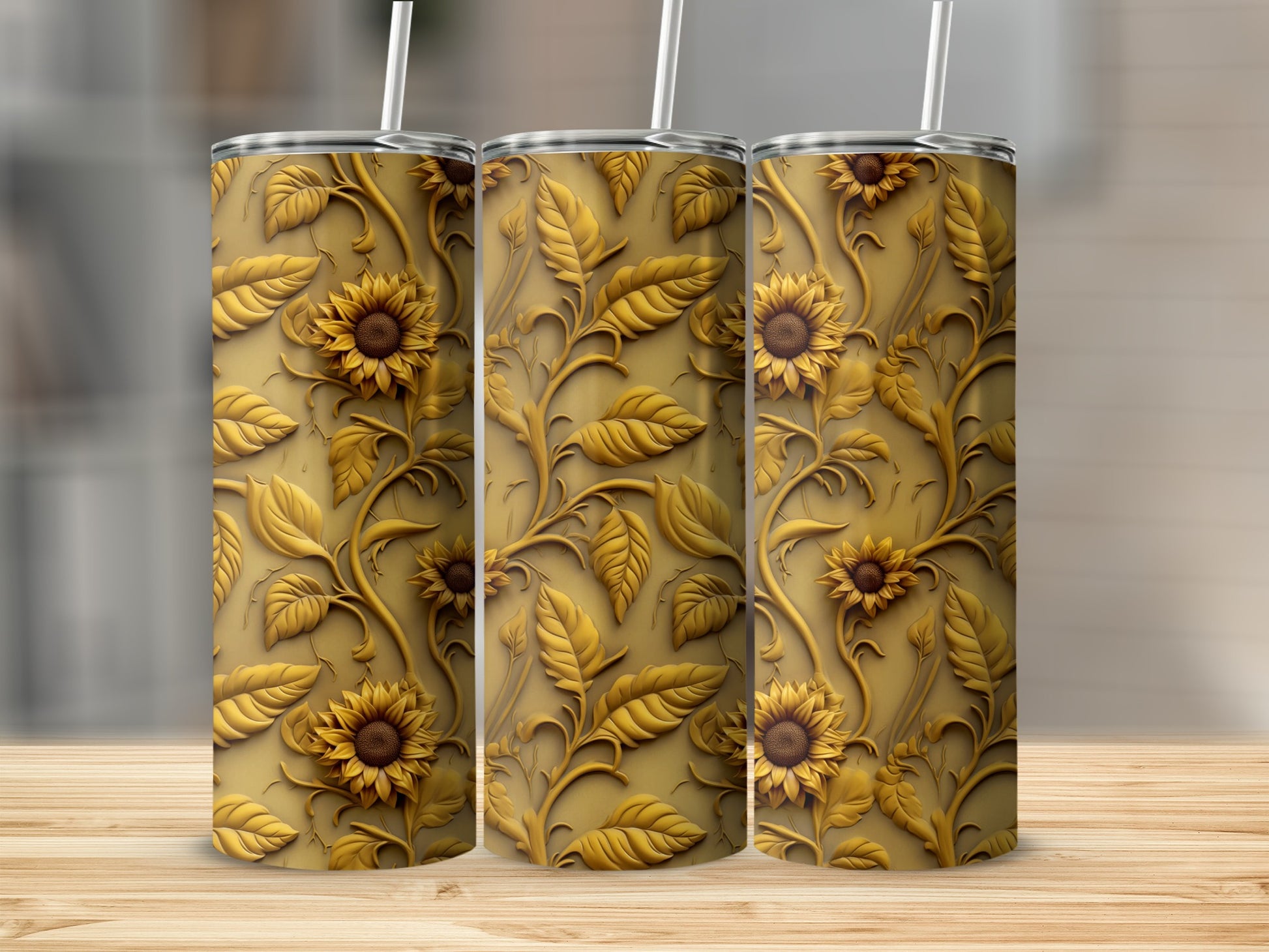 Sunflower and Leaves Design Tall Tumbler