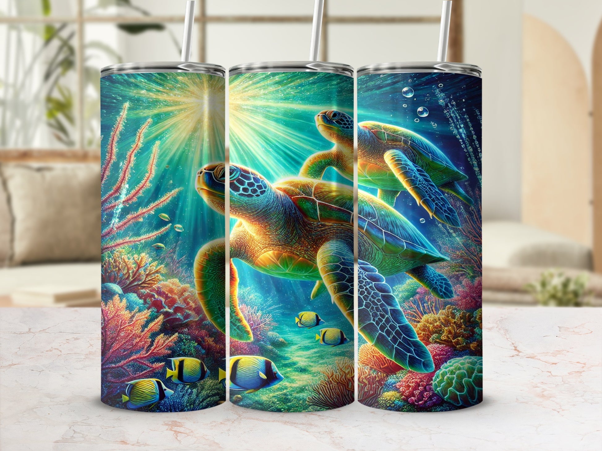 Colorful Sea Turtles Ocean Scene Tumbler Product