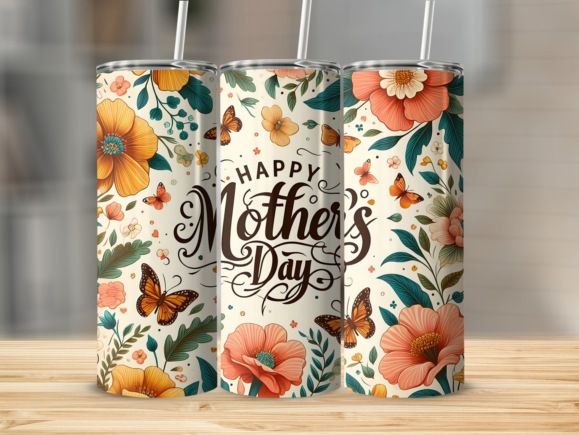 Happy Mother's Day Floral Butterflies Tumbler