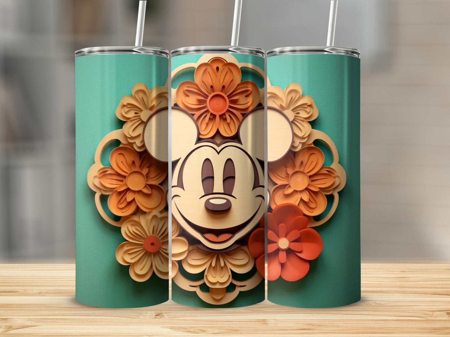 Disney Inspired Floral Patterned Tumbler with Straw