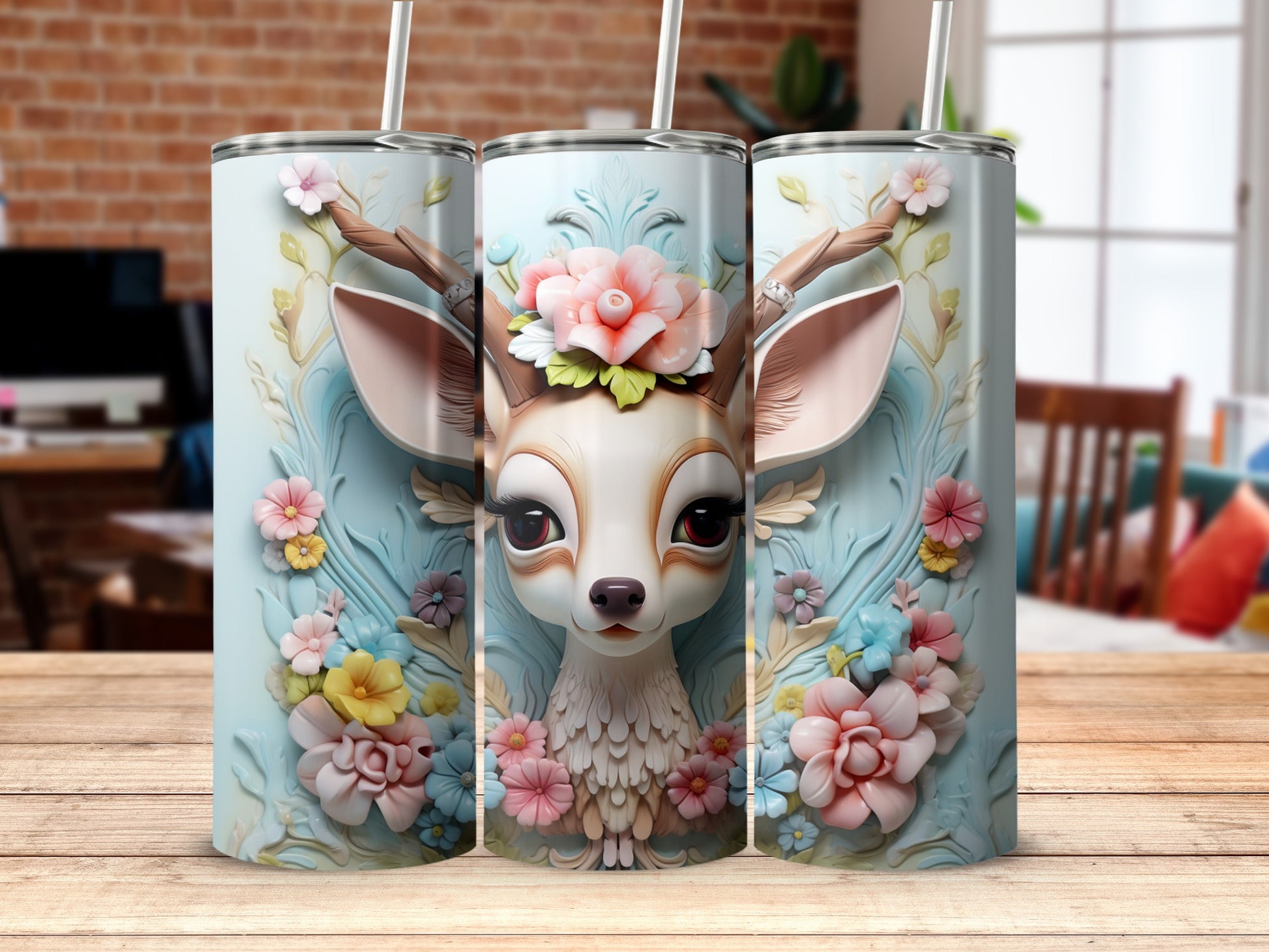 Adorable Deer With Flowers Custom Tumbler