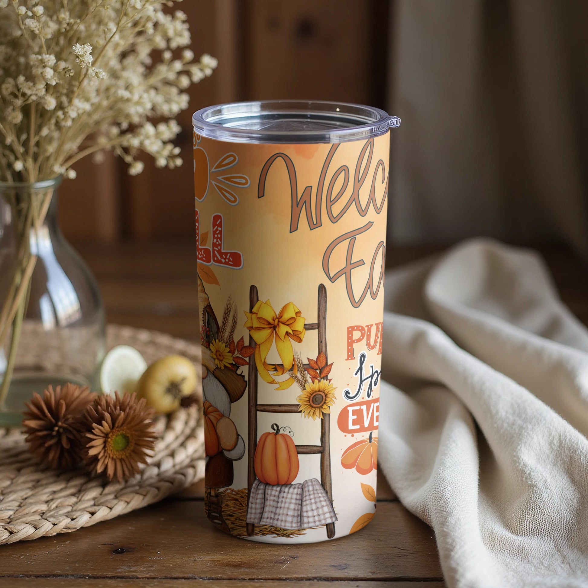 Welcome Fall Pumpkin Spice Latte Tumbler for Autumn